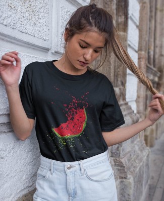 Boyfriend T-shirt FRUIT OF THE LOOM Watermelon σε μαύρο χρώμα.